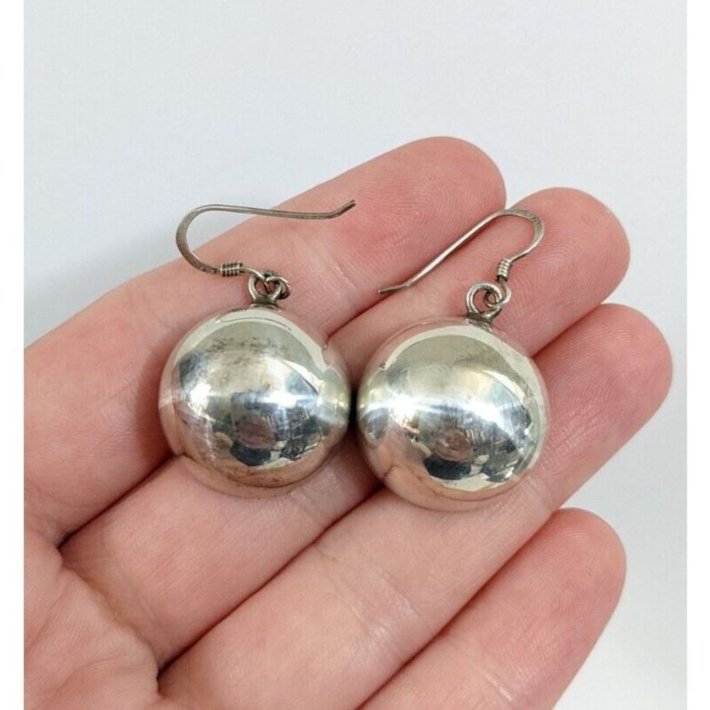 Half Domed Sterling Silver Dangle Earrings - Vintage Signed 925